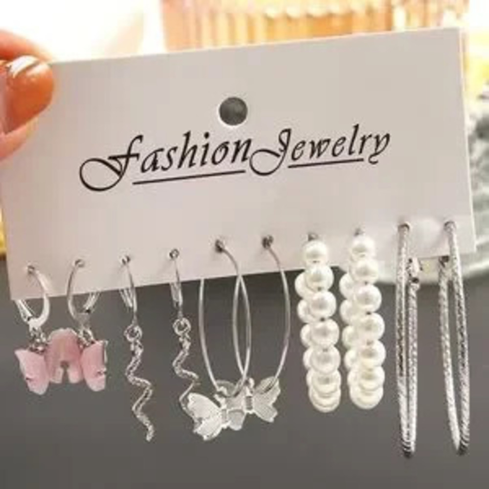 butterflies Pearl Hoop Set Earrings